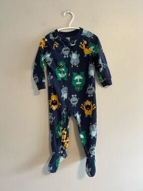 Child of Mine carters 18m Navy fleece zip up sleeper with colourful Monsters